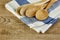 Wooden spoon and dishcloth