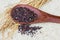 Wooden spoon and Ears of black(Riceberry)