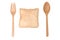 Wooden spoon and frok and whole grain bread on white background