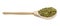 Wooden spoon with green mung bean isolated