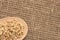 Wooden spoon. Neutral background. Buckwheat grains. Healthy food