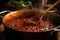 wooden spoon stirring bolognese sauce in a pot