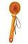 Wooden spoon watercolor illustration. Kitchen tool with a hole for hanging, decorated with a rope bow. Natural organic tableware