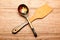 A wooden spoon and a wooden spatula. kitchen set