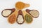 Wooden spoons with assorted grains of super foods, gluten free