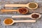 Wooden spoons with seasoning.