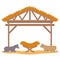 Wooden stable manger with cradle and animals