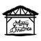 Wooden stable manger with merry christmas text