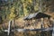 Wooden stable or shelter, mountains