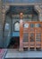 Wooden staircase, decorated wooden balustrade, Turkish ceramic tiles wall, ornate ceiling, stained glass windows