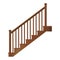 Wooden staircase with handrails and steps, realistic vector on a white background.