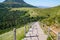 Wooden staircase for hiking and access to the Puy de DÃ´me volcano in Auvergne