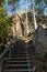 Wooden stairs to the peak of the rock in the national park Repovesi, Finland