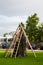 Wooden stairs on a truncated tree trunk