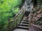 Wooden stairway approaching Bushkill Falls in eastern Pennsylvania