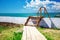 Wooden stairway to beautiful tropical beach. landscape