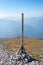 A wooden stake with alpine scenery, Puchberg am Schneeberg, Austria