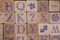 Wooden stamps alphabet letters