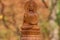 Wooden statue of Buddha in forest, namaste