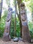 Wooden statue, in the middle of the Huilo Huilo Biological Reserve, regressing animals and Mapuche mystical characters from