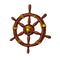 Wooden steering wheel of a sea ship