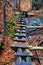 Wooden steps in gorge in mountain fores