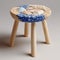 Wooden Stool With Blue Pearls: A Photorealistic Composition Of Delicate Landscapes