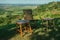 Wooden stool and chair in the shade