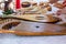 Wooden stringed instruments wooden lute and harp close-up