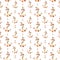 Wooden, striped coral-colored anchors with rope. Watercolor illustration. Seamless pattern on a white background from