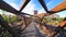 Wooden structure of the bridges over the Ronda del Litoral in Barcelona