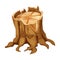 Wooden stump forest tree trunk with roots, cut section in cartoon style isolated. Plant detailed.