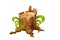 Wooden stump forest tree trunk with roots, cut section in cartoon style isolated. Plant detailed.