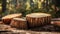 Wooden Stumps Product Display Podium. Wooden Log Product Presentation for Forest Activities