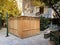 Wooden sukkah in a yard of a residential building in Israeli town during jewish holiday Sukkot