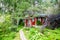 Wooden summerhouse in ornamental garden in Russia