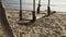 Wooden swing hang under a tree sand and sea beach