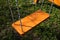 Wooden swing seat made durable larch wood, covered protective impregnation wax