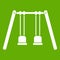 Wooden swings hanging on ropes icon green