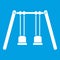 Wooden swings hanging on ropes icon white