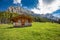 Wooden Swiss chalet in Swiss Alps near Kandersteg and Oeschinnensee, Switzerland, Europe
