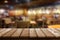 Wooden table in blur resturant background
