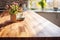 Wooden table on blurred kitchen background