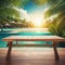 Wooden table in front of blurred tropical