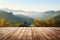 Wooden table terrace with Morning fresh atmosphere nature landscape.