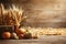 A wooden table topped with a bunch of pumpkins. Harvest time, Thanksgiving decor