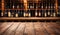 Wooden table on a wine storage cellar in a restaurant or house. Sommelier concept.