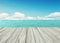 Wooden table, wooden floor by the seashore