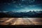 A Wooden Tabletop Against Backdrop Of Starry Night Sky Blank Surface