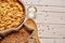 wooden tableware muesli morning snack view from above